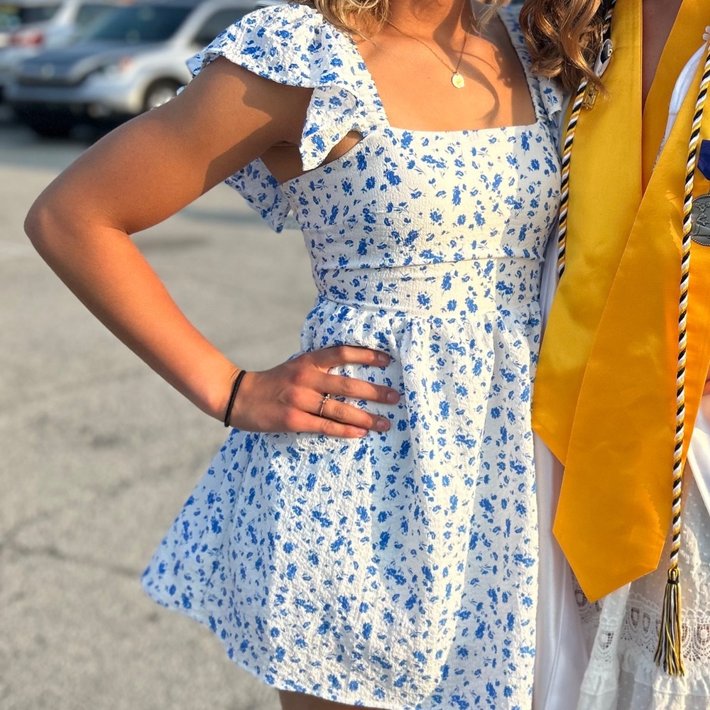 Floral Blue and White Dress